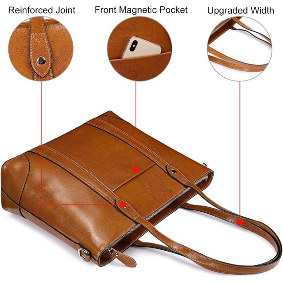 S-zone Women's Light Brown Office 15.6 Inch Designer Cross Body Shoulder Handbag - Picture 5 of 6